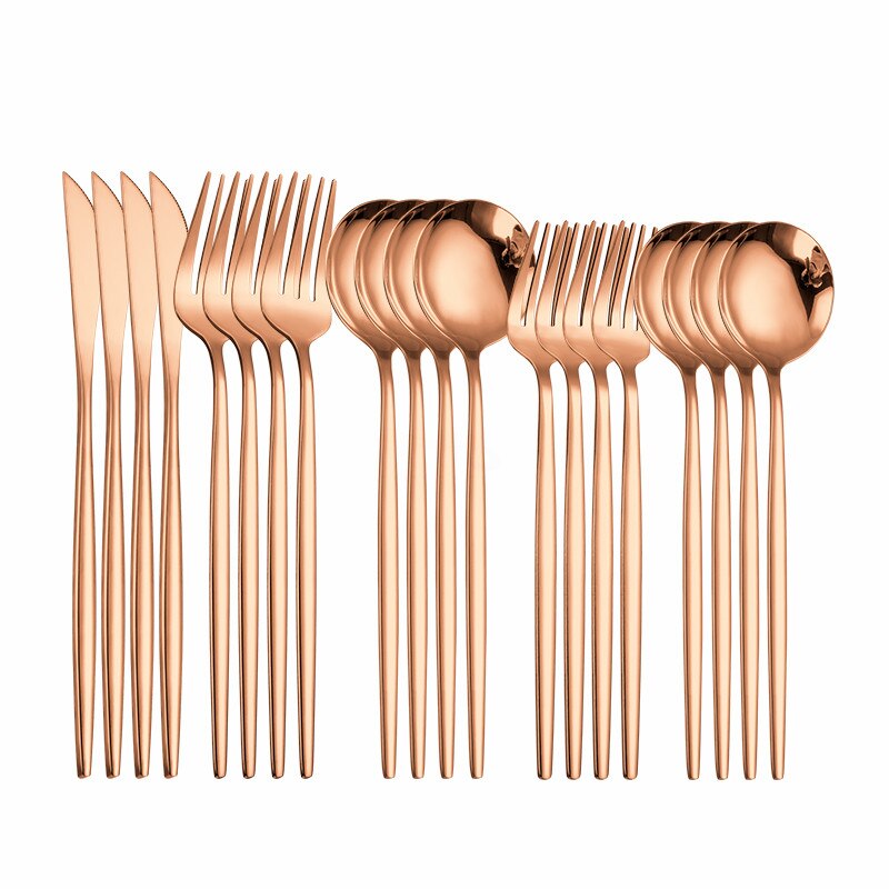 Pink Silver Dinnerware Set Stainless Steel Cutlery Kitchen Dinnerware Tableware Set Forks Western Knives Spoons Cutlery Set 20pc: rose gold 20pcs