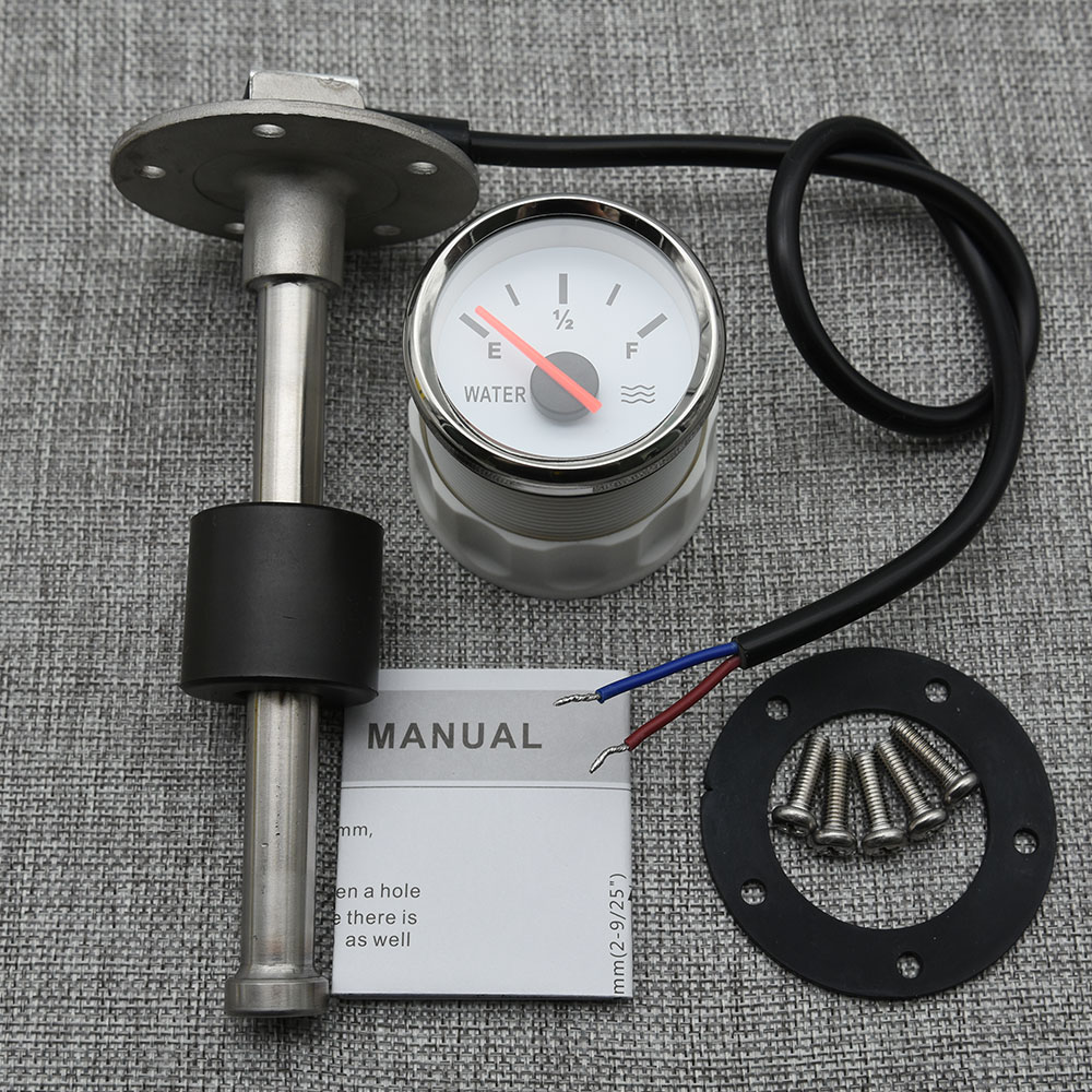 52mm Water Level Gauge with Red Light 240-33ohm Water Tank Level Indicator Meter with Fuel Level Sensor 100MM 200MM 300MM 400MM