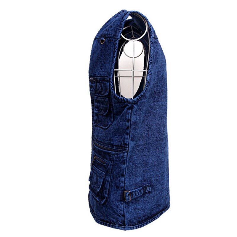 Men's Vest Outerwear Denim Waistcoat Deep Blue Color Plus Size Sleeveless Jacket Multi-pocket Size XL To 5XL Large