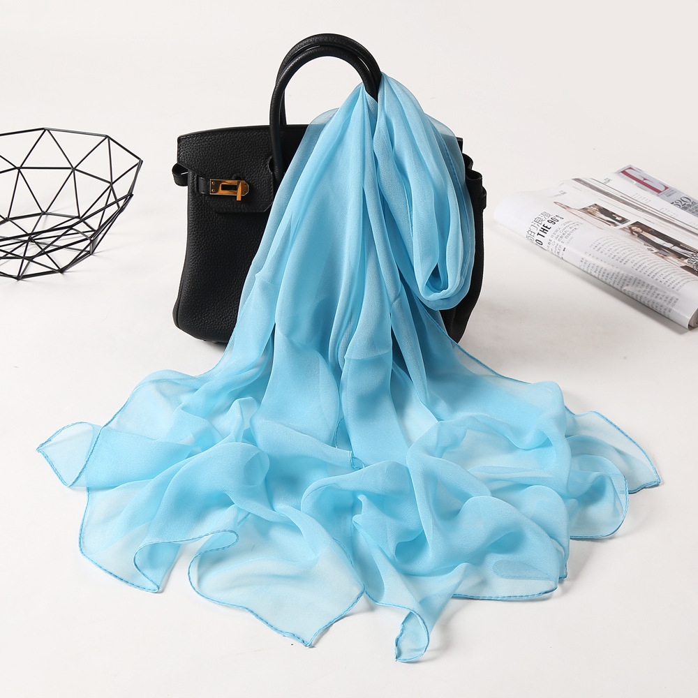 Four Seasons Women Plain Color Thin Soft Beach Thin Silky Georgette Scarf Shawls Long Wraps Beach Sunscreen Hijab