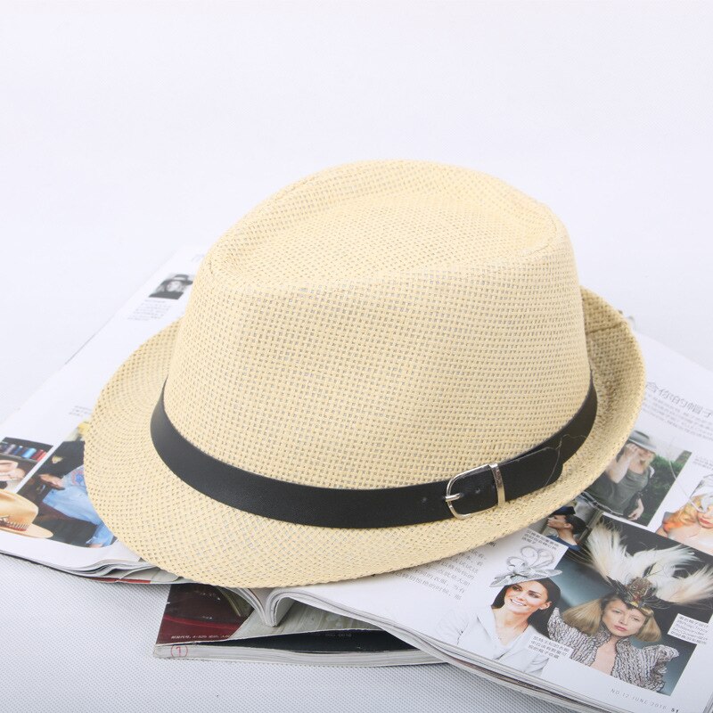 Jazz männer Hut Woven Stroh Sonnenschirm Hut Lässig Hut Gürtel Schnalle Strand Hut Stroh Sonnenhut Weiß Hochzeit Schwarz Gürtel frauen Fedoras Gorro: NO.1-Beige Yellow