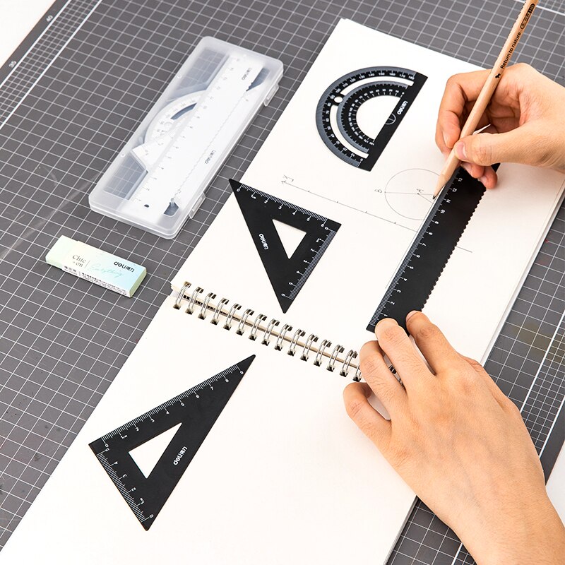 Deli aluminium linjal set ritning mätning triangel linjal rätlinjal gradskiva ritmaterial geometri linjaler set