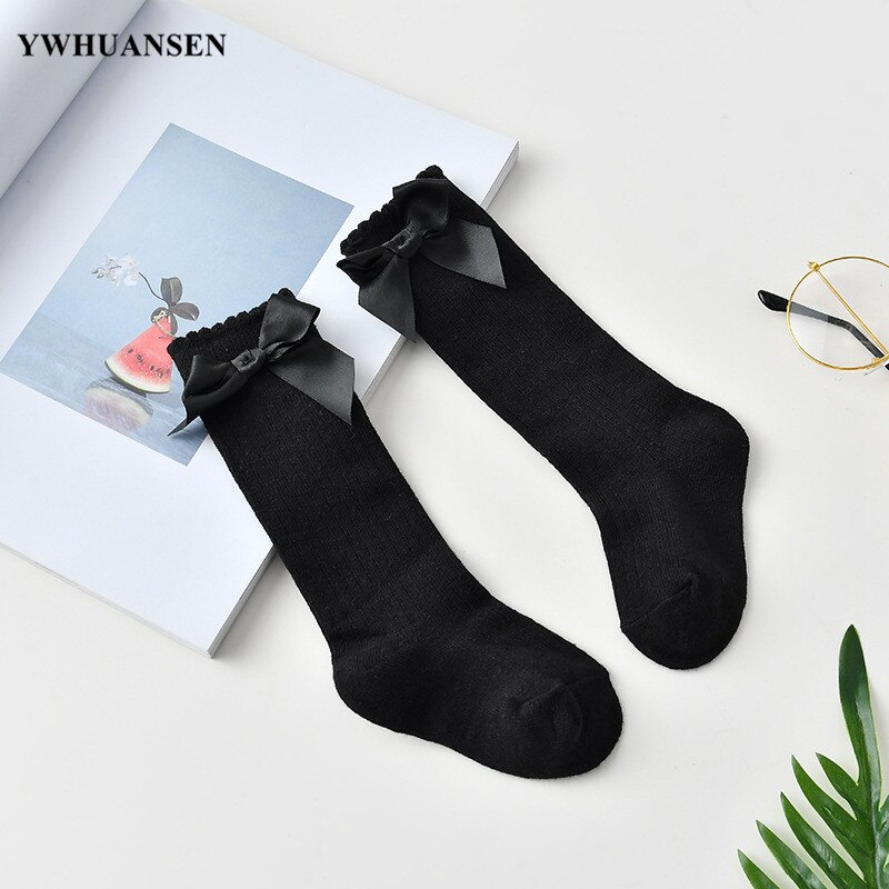 YWHUANSEN 0 zu 6 Jahre Nette Süße Mädchen Spitze BöGen Prinzessin Beinlinge Baumwolle Lange Socken Für Säuglings Baby Frühling sommer Kleinkind Socke: Schwarz / 4 zu 6 Jahre