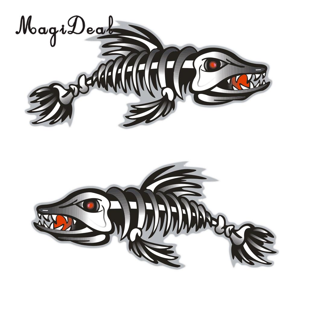 MagiDeal 2Pcs Large Skeleton Fish Bones Canoe Kayak Decals Fishing Boat Dinghy Window Car Wall DIY Graphics Accessories