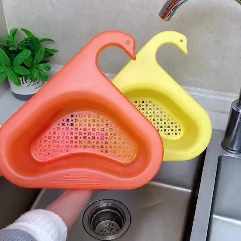 Multifunctional Swan Sink Drain Rack Kitchen Triangular Hanging Fruits Vegetables Drain Shelf Kitchen Dry Wet Separation Basket