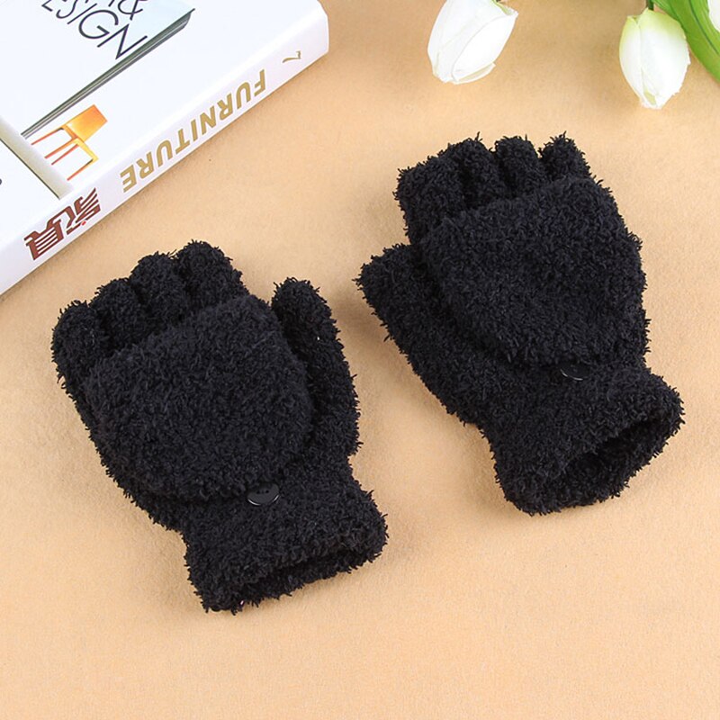 Een Paar Vrouwen Meisjes Herfst Zachte Fleece Handschoenen Voor Dames Winter Warm Flip Cap Wanten Half Vinger Handschoenen Pols Glovers