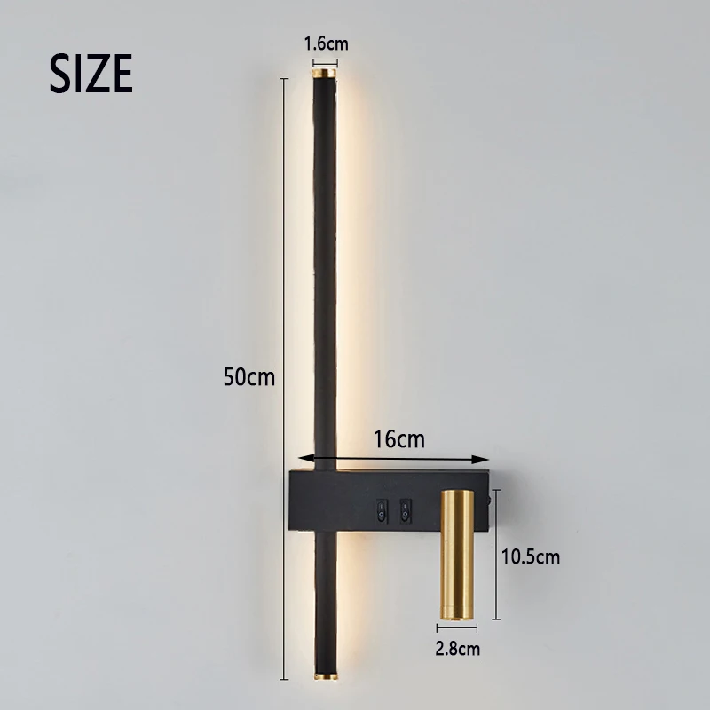 Lese- med bryter minimalistiske vegglamper soverom nattbordslamper nordiske hovedsoverom linjebakgrunnsvegglamper