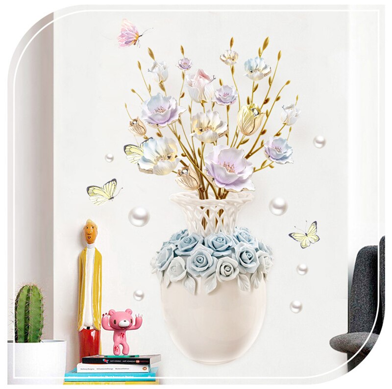 Vase Flowers wall Stickers Bedroom Living Room Decoration Large Vinyl Flower 3d Wall Sticker Porch Wall Decor Decals Wallpaper