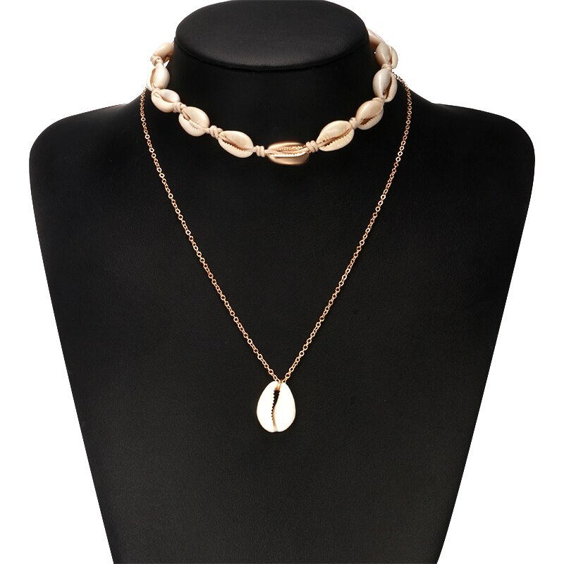 Tocona Bohemia Summer Shell Natural Stone Pendant Necklace for Women Gold Color Chain Chockers Minimalist Jewelry 2356