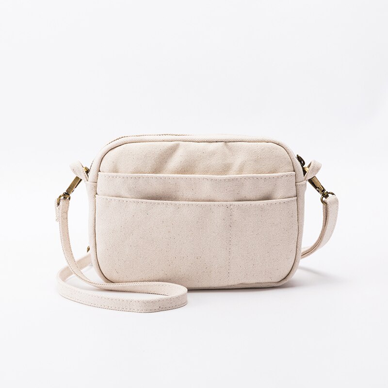 Hong kong-stijl retro canvas schoudertas klein vierkant: Beige