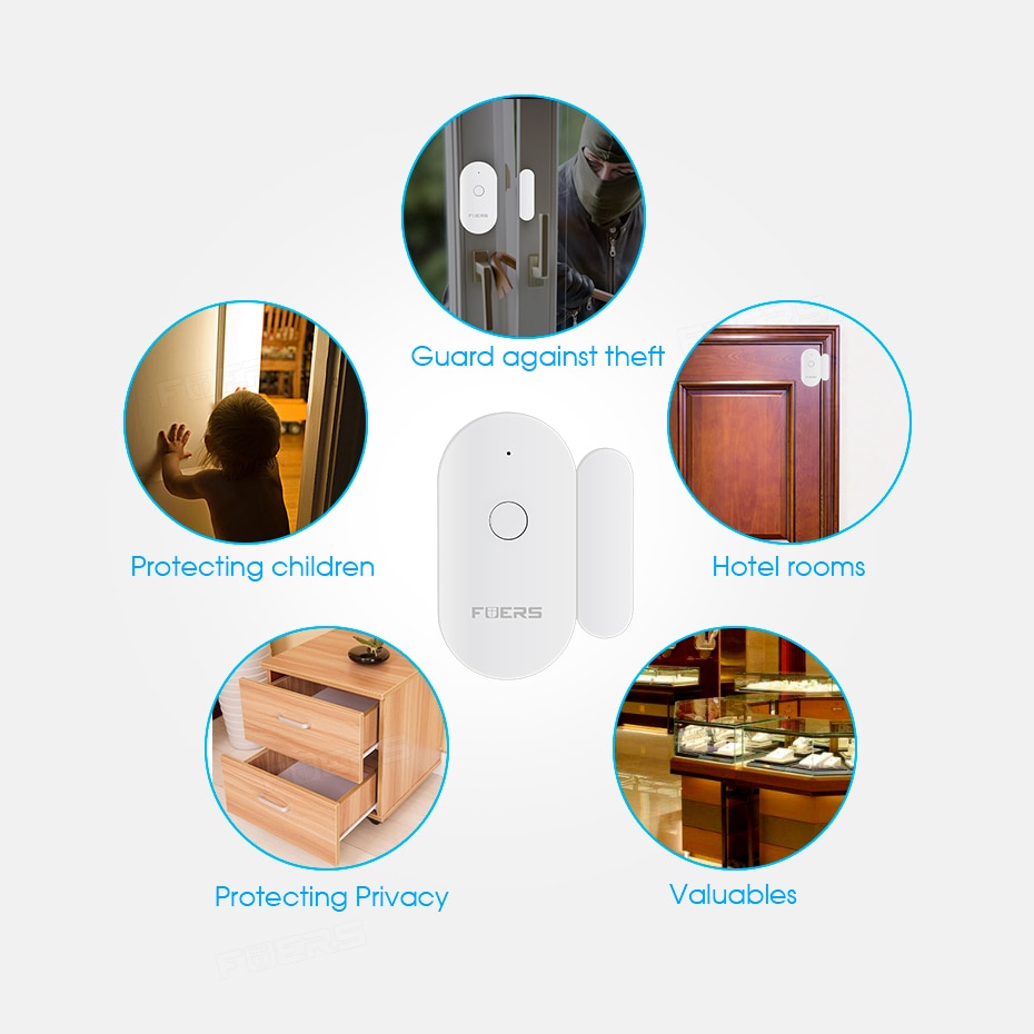Fuers Tuya Smart Home WiFi Sensor de puerta Detectores de puerta abierta Sistema de alarma de protección de seguridad Alerta de seguridad para el hogar Alarma de seguridad