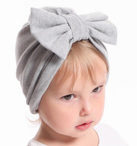 Nette Neugeborene Kleinkind Kinder Baby Jungen Mädchen BIG Bowknot Turban Schädel Caps Baumwolle Beanie Hüte Kleinkind Mädchen Elastische Winter Warm kappe: Light Gray