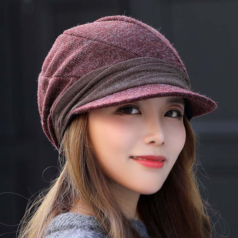Fibonacci hatte til kvinder mærke kvindelige baretter patchwork newsboy kasket hat kvinder kunstner efterår vinter baret hat: Rødvin