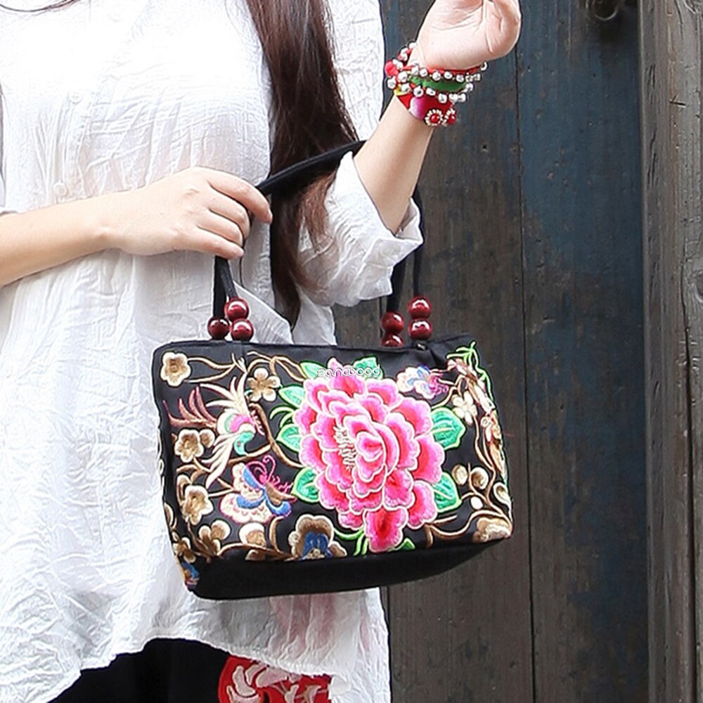 Femmes sac à main sacs à bandoulière rétro Style chinois Double face toile fleur impression broderie ethnique petit sac