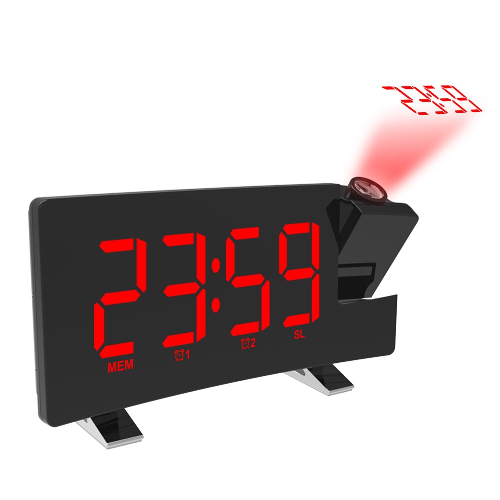 Digital Alarm Clock LED Screen Dual Alarm Snooze Projection Clock Dimmer FM Radio USB Recharge Electronic Clock: Red