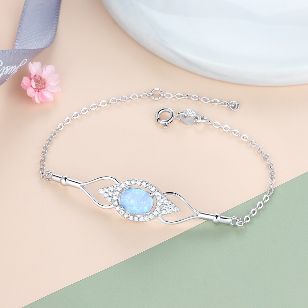 Charm 925 Sterling Zilveren Ketting Armband Eye Shape Oval Gemaakt Blue Opal Armband Femme Sieraden Voor Vrouwen (Lam hub Fong)