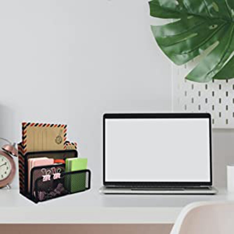Three layers Black Metal Mesh Desk Organizer Desktop Letter Sorter Mail Tray File Organiser Office Home Bookends Book Holder