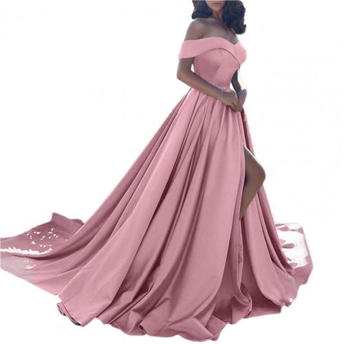 Vestidos formel kjole kvinder fest off shoulder slash neck høj slids gulvlange dimittend gallakjole dame maxikjoler bryllup: Xxl / Lyserød