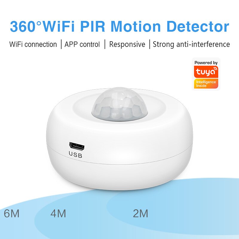 Tuya WiFi Motion PIR Sensor Detector USB charging WIFI Movement Sensor Support no one mode APP Wireless Home Security System