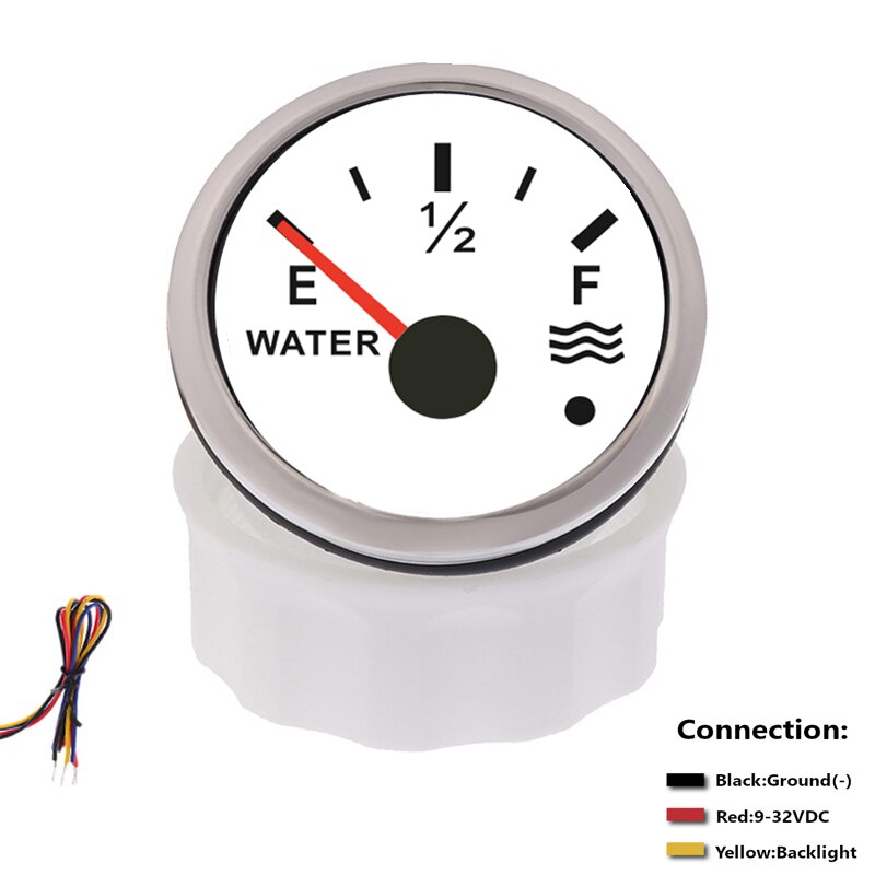 52mm Waterproof IP 67 Boat Car Water Level Gauge 0~190 ohm Water Level Gauge With Low Level Alarm &amp; Backlight: White Silver