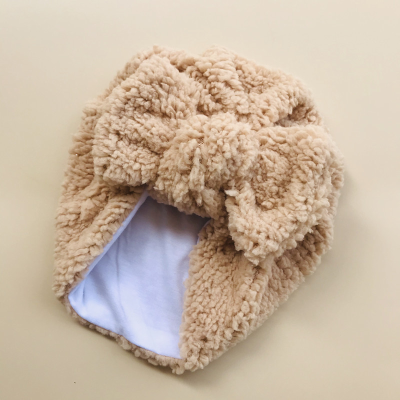 Chapeau à gros nœud en laine d&#39;agneau pour bébé fille, Turban, enveloppe la tête, Bonnet pour enfants, accessoires de photographie pour -né: CAMEL