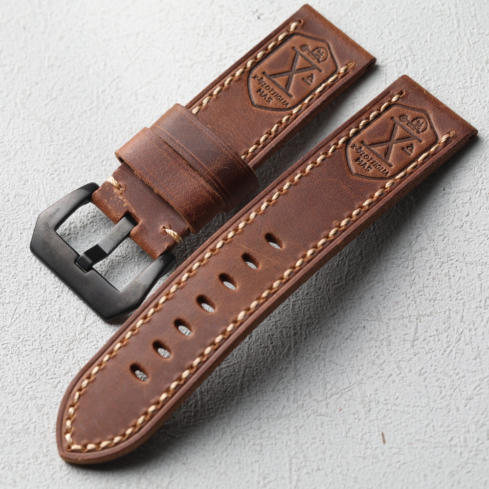 Handgefertigtes Oberschicht-Rindslederarmband 20 mm, 22 mm, 24 mm, 26 mm, grobe Herrenuhrenkette aus italienischem Leder, kompatibel mit mechanischem M: Grün Blau / 10mm
