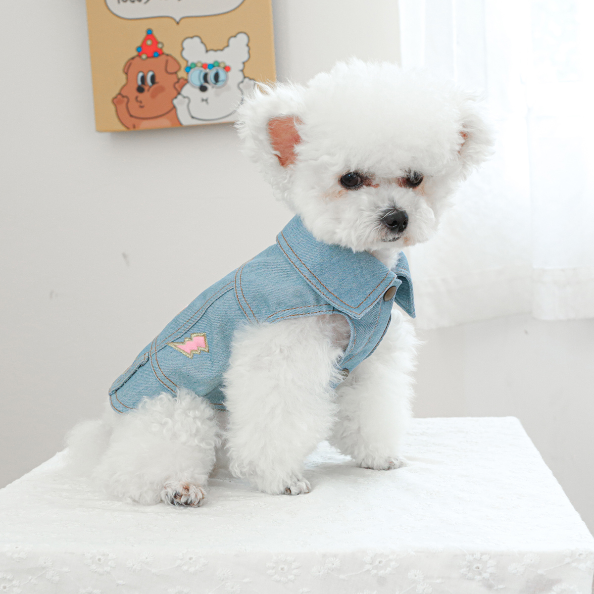Roze geborduurde jas huisdierkleding hond kat zomer knappe blauwe mouwloze tractiekleding
