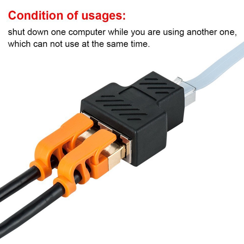 1 To 2 Ways Ethernet Cable Adapter RJ45 Dual Female Port CAT5/CAT 6 LAN Ethernet Sockt for Internet Cable Connection Black