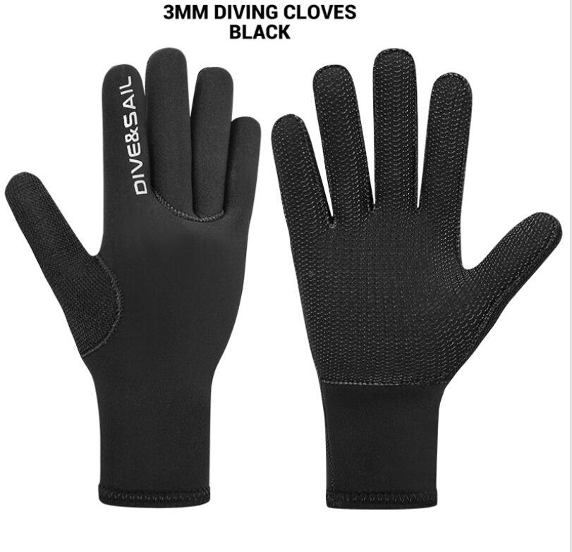 Guantes de buceo de 5mm, 3mm y 2mm, aletas de neopreno para natación, equipo de Surf, Kitesurf, pesca subacuática, Windsurf, guantes de buceo, pesca: D348002N BK 3MM / M