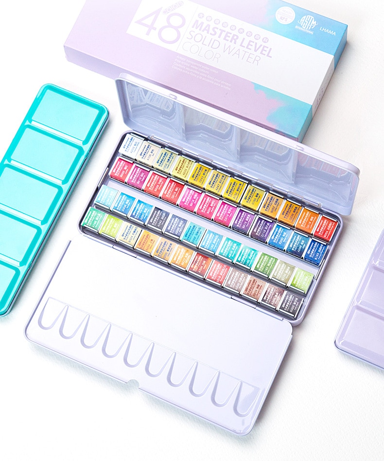 Conjunto de pinturas de acuarela sólidas, caja de lata de pigmento de color agua para suministros de arte, 12/24/36/48 colores