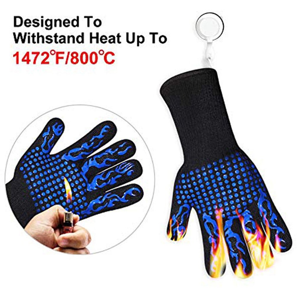 1pcs High Temperature Resistant Gloves Fire Retardant Heat Insulation Gloves Microwave Oven Blue Torch Printing Gloves