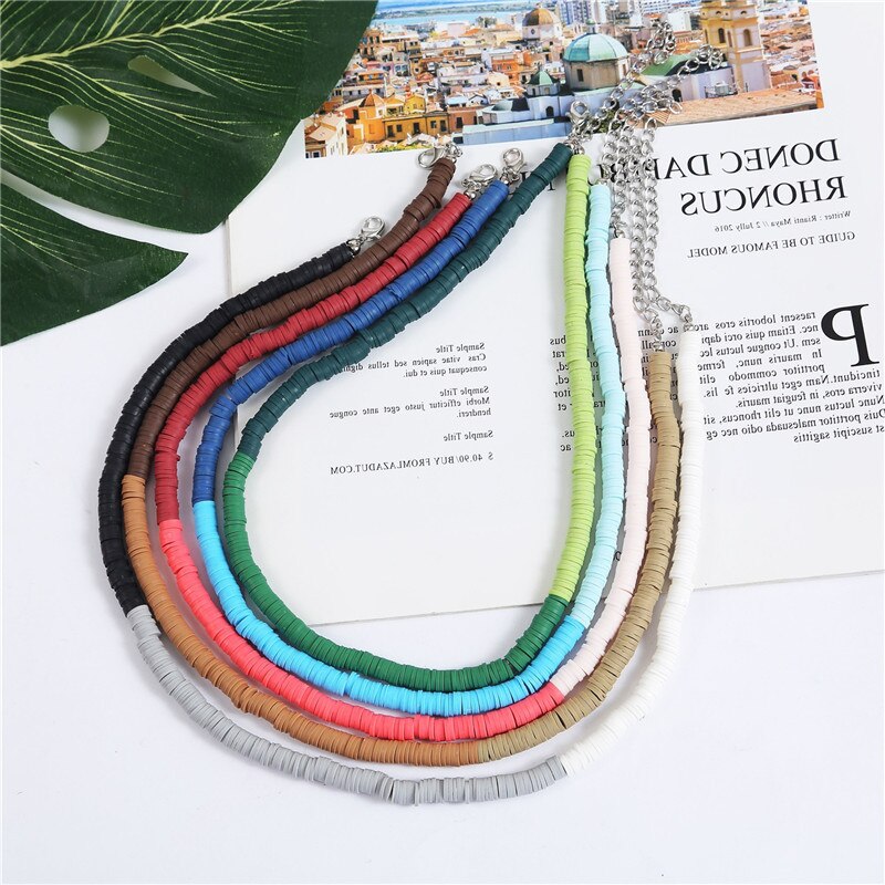 Boho Choker Necklace for Women Handmade Colorful Polymer Clay Beads Collier Necklaces Femme Jewelry Chains