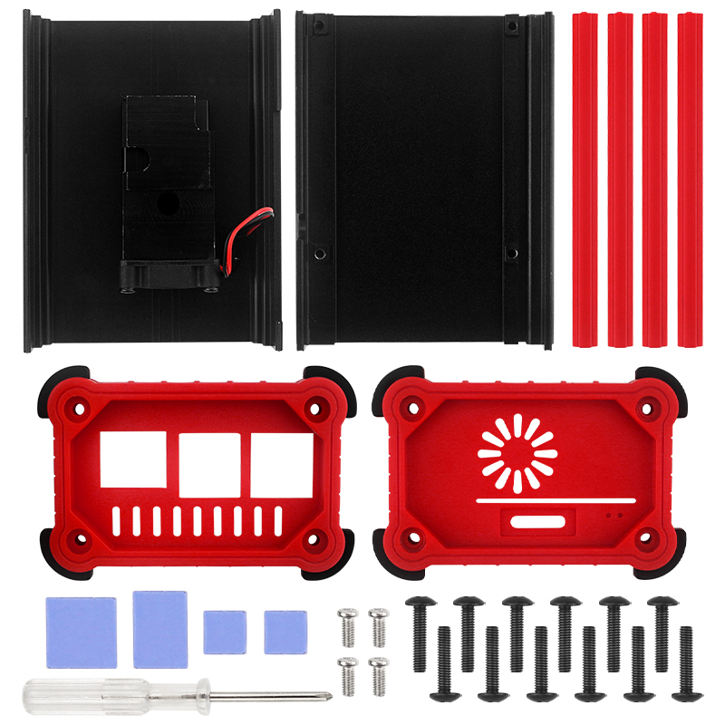 Raspberry  pi 4 aluminiumhölje med kylfläkt, kylflänsar, aktiv kylare, fallskyddande låda för  pi 4: Default Title