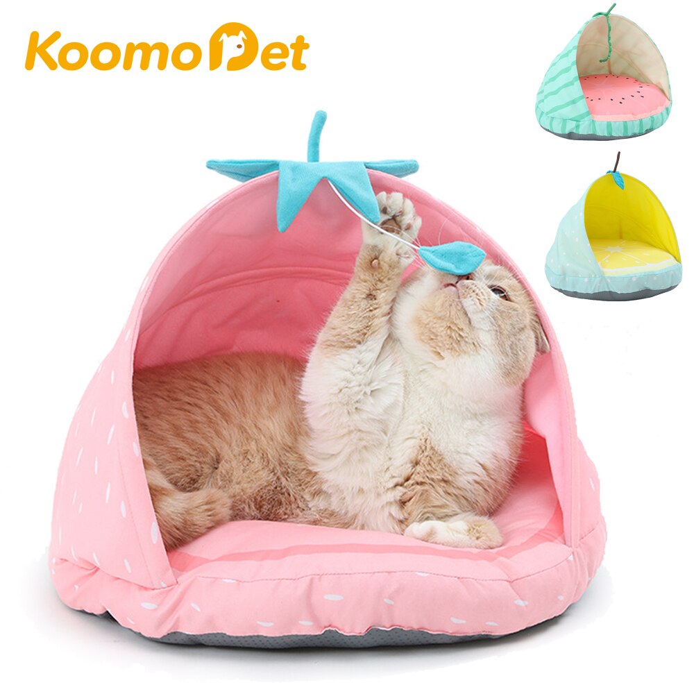 Cama fresca para gatos y perros, cama nido para perrera, cueva de fruta bonita, saco de dormir para casa, tienda plegable para mascotas, camas cómodas para gatitos de verano