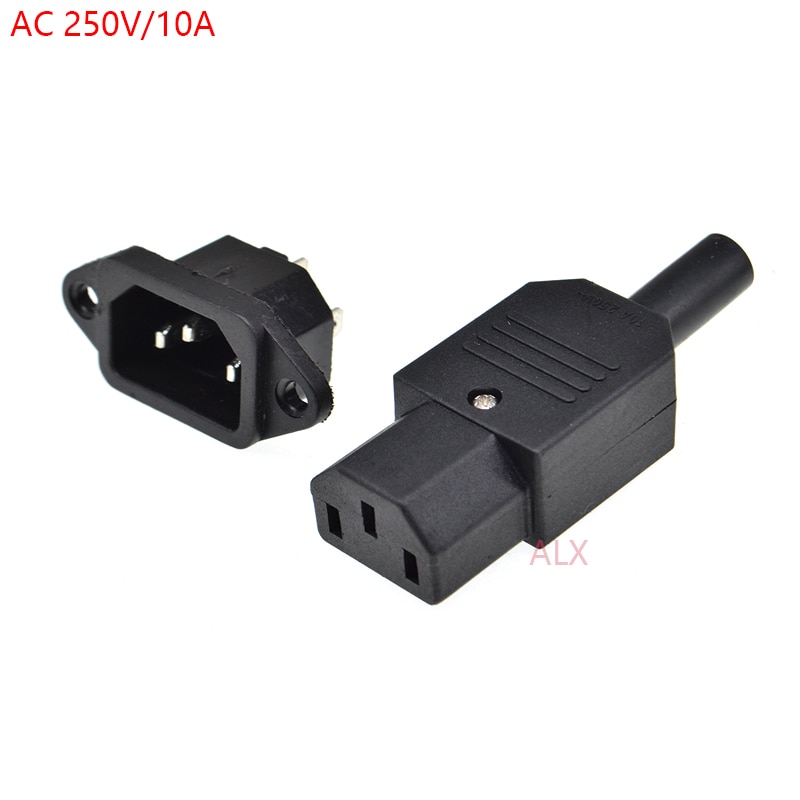 10A US AC250V 10A 3pin IEC C13 Power Supply plug socket Adapter male plug & female jack Rewirable cable wire connector