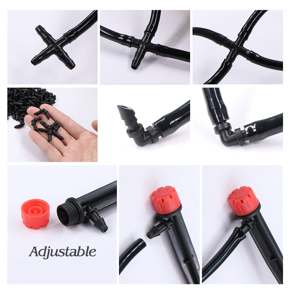 50-5m 1/4 "Garten tropfen Mikro bewässerung 8-See-verstellbare Tropfer mit Pfahl 4/7mm Adapter PVC-Schlauch automatisches Bewässerungs System