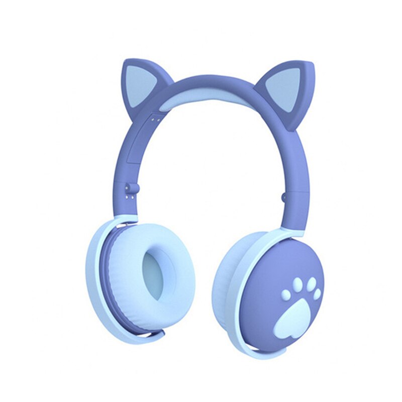 Farverige børneheadset trådløst glødende søde led kat øre pote piger bluetooth hovedtelefoner hifi stereo bas 3.5mm stik med mikrofon: Dyb blå