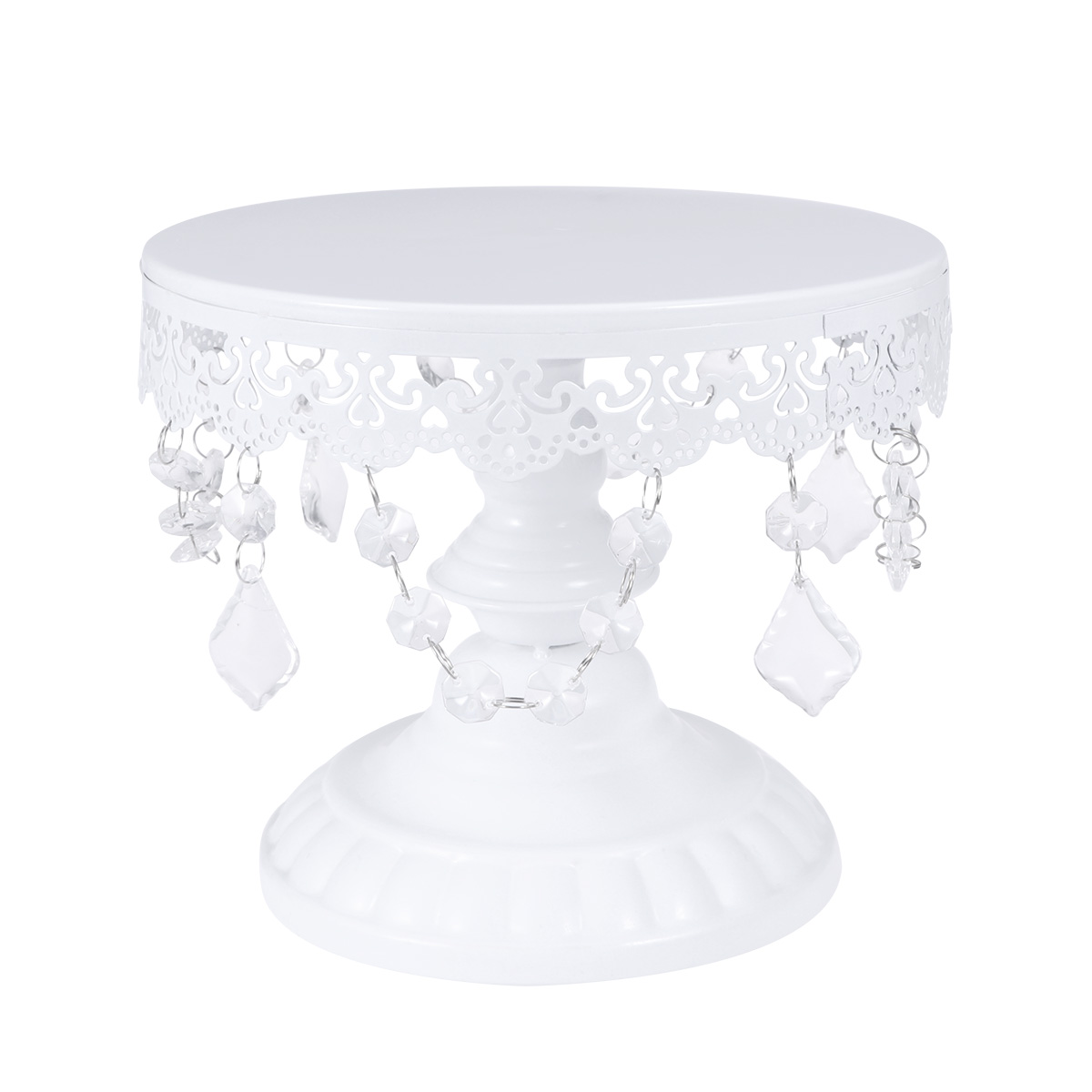 Suministros de decoración de pasteles, cristales, soporte de pastel y Magdalena, soporte de torre, juego de platos de boda, bandeja de decoración de pantalla de Metal redonda para postres y fiestas: S White