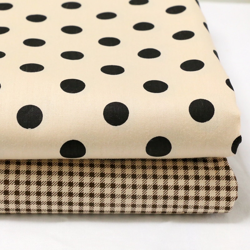 Khaki Polka Dots/Plaid Printed Cotton Twill Fabric By Meters for DIY Sewing Quilting Patchwork Cloth Textile Blanket for Baby