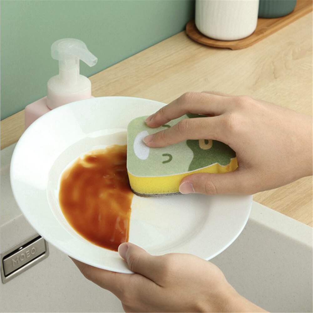 Animales de dibujos animados esponja gruesa creativa fuerte descontaminación plato paño de lavado Limpiador de cocina esponjas estropajo 1 pieza