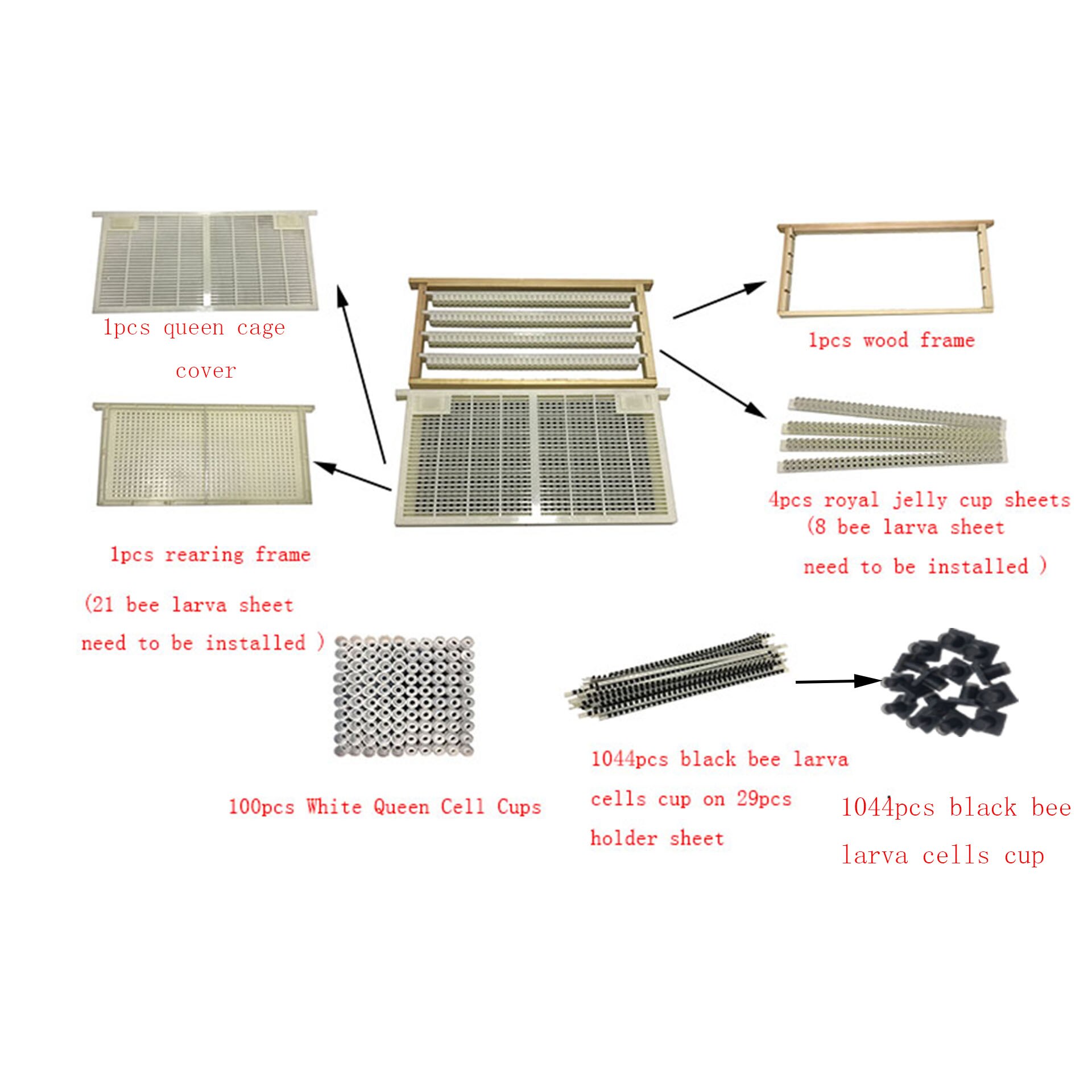 1set queen rearing system bee larva cell cups frame cage for cqr-3 Royal jelly production equipment of beekeeping tools supplies: Light Grey