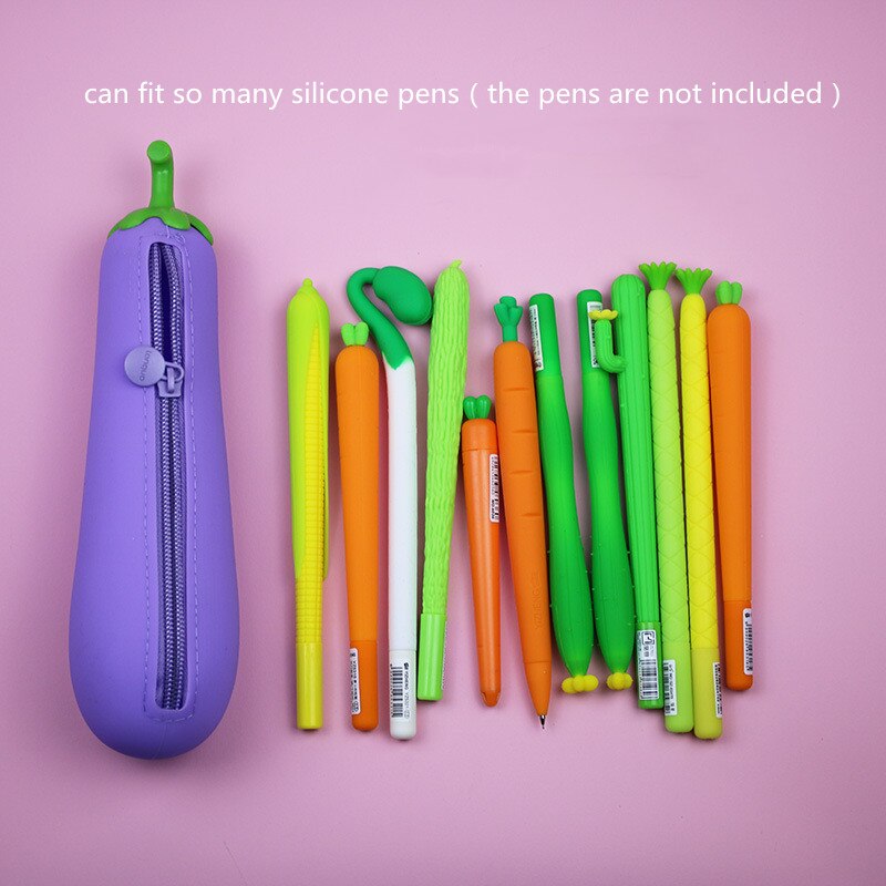 Eggplant Bean Pod Shaped Pen Case Silicone Pencil Bag Students Pencil Bag Primary Secondary School Stationery Kawaii Pencil Case