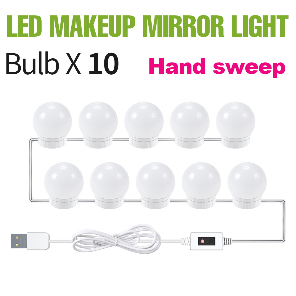 Miroir de maquillage à LED avec ampoule IQUE Table, lampe à intensité variable, décoration de chambre à coucher, miroirs cosmétiques, éclairage de remplissage, DC 5V: blanc chaud