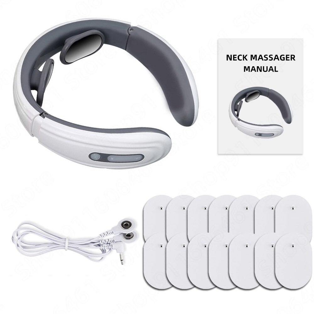 Neck And Back Massager Electric Mini Machine Shoulder Body Massage Neck Pain Reliever Pulse Apparatus Massagers Devices: White and 14 Pads