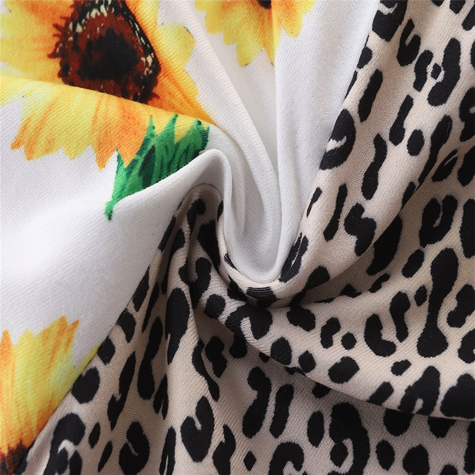 2-6Years Zuigeling Kleur Blok Flared Broek Baby Meisjes Mid-Rise Zonnebloem & Luipaard Print Broek