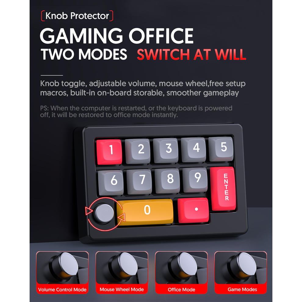 12Keys USB Mini Macro Mechanical Gaming Keyboard, Programming KeyPad with Knobs, RGB LED Backlit KeyPad Macro Support One-Handed