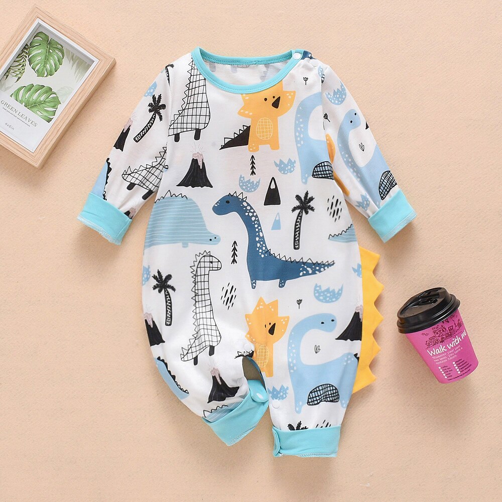 Pudcoco printemps automne bébé combinaisons 0-24M bébé enfants garçon fille infantile coton barboteuse combinaison vêtements tenue enfant en bas âge bébé: dinosaur / 18M