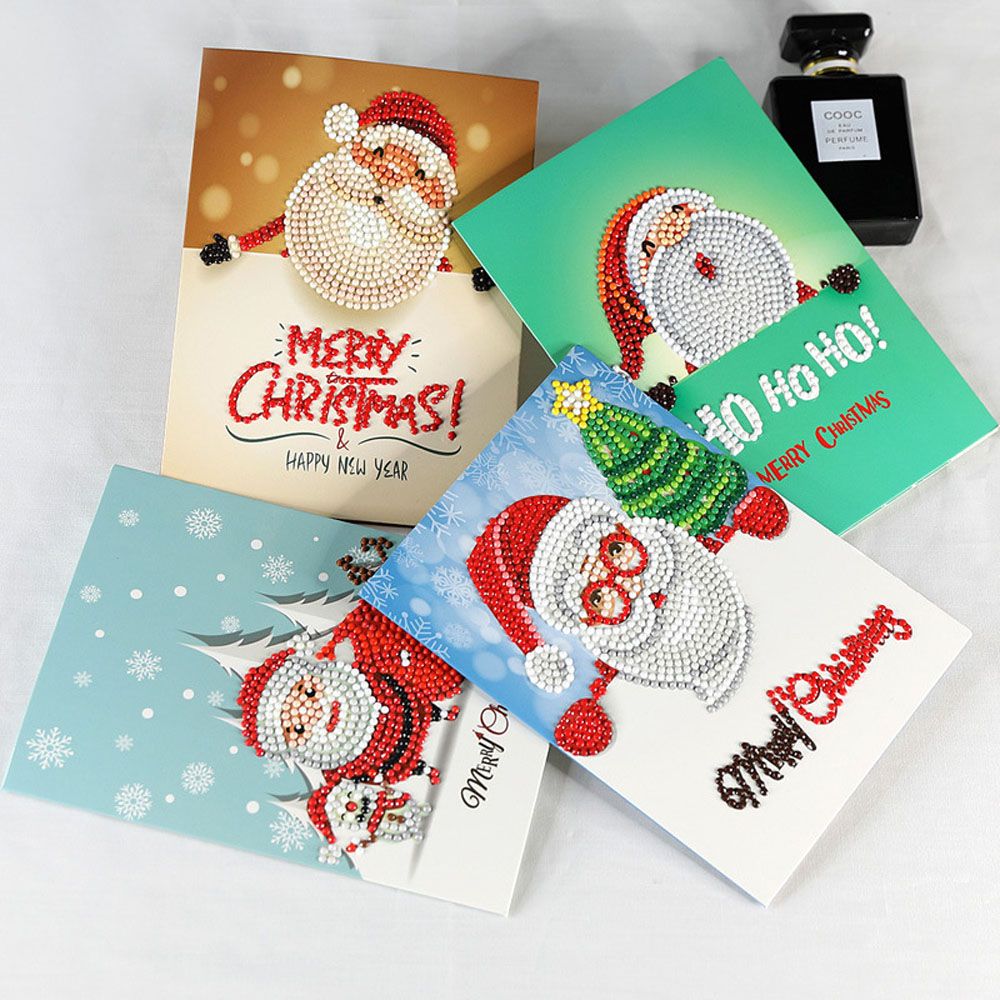1Pc Christmas Greeting Cards Postcards 5D Diamond Invitation Card Cute DIY Santa Elk Merry Christmas Party Thank You Card