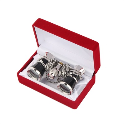 3X25 exquisite opera glasses theater glasses lady opera binocular with chain with handle + red box: black in box