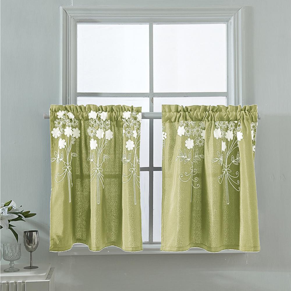 Solid Color Flower Pattern Kitchen Short Curtain Valance Drape Window Home Decor